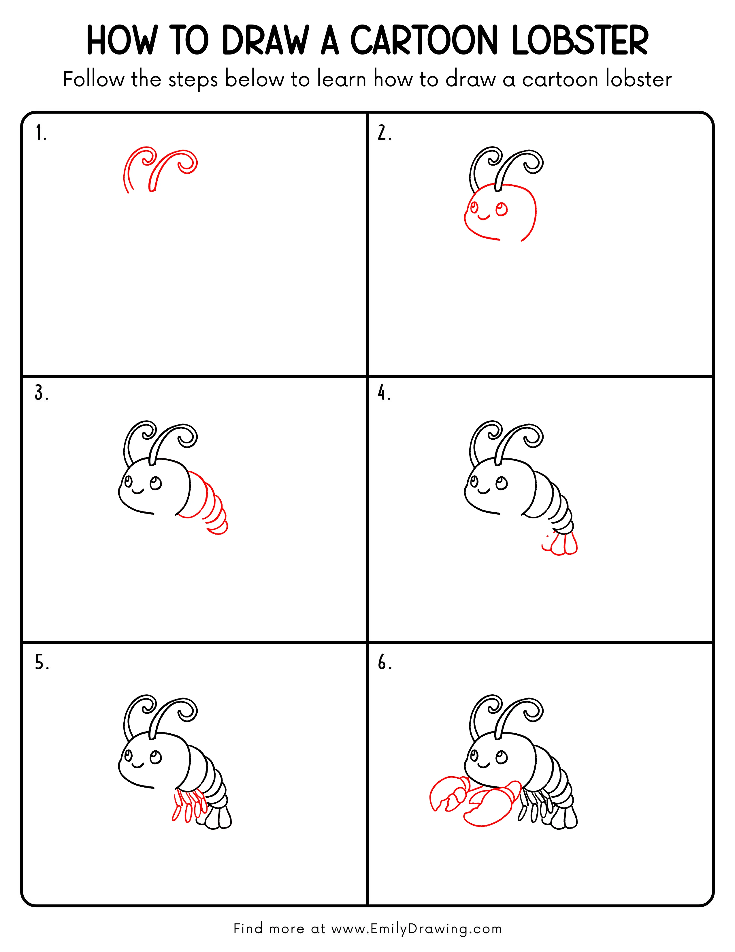 Printable Cartoon Lobster Drawing Guide